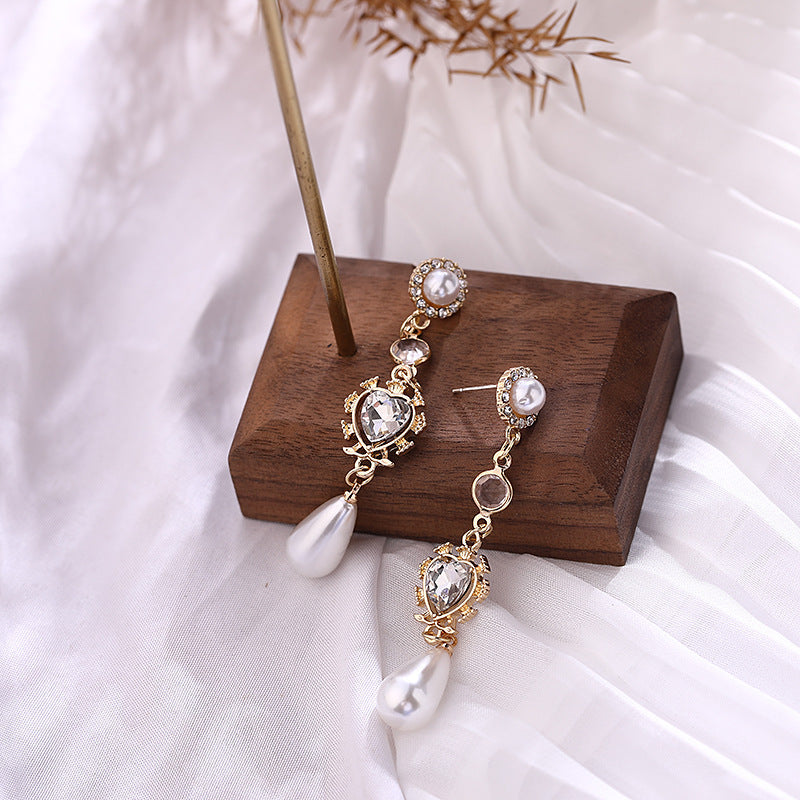 Pearl Earrings Love Rhinestones Long Earrings Women