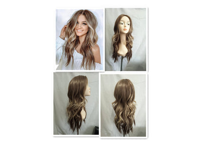 Women's Brown Long Curly Hair, Mid-point Big Wavy