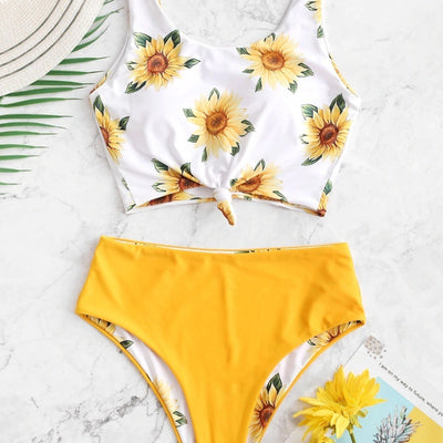 Printed SUNFLOWER Bikini Split Swimsuit For Women