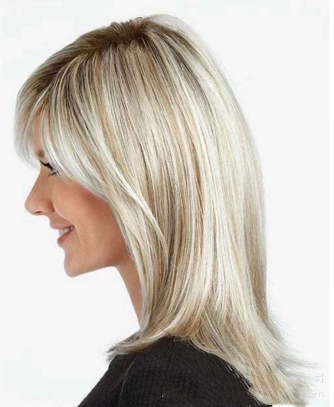 Medium Long Hair Platinum Highlights Brown