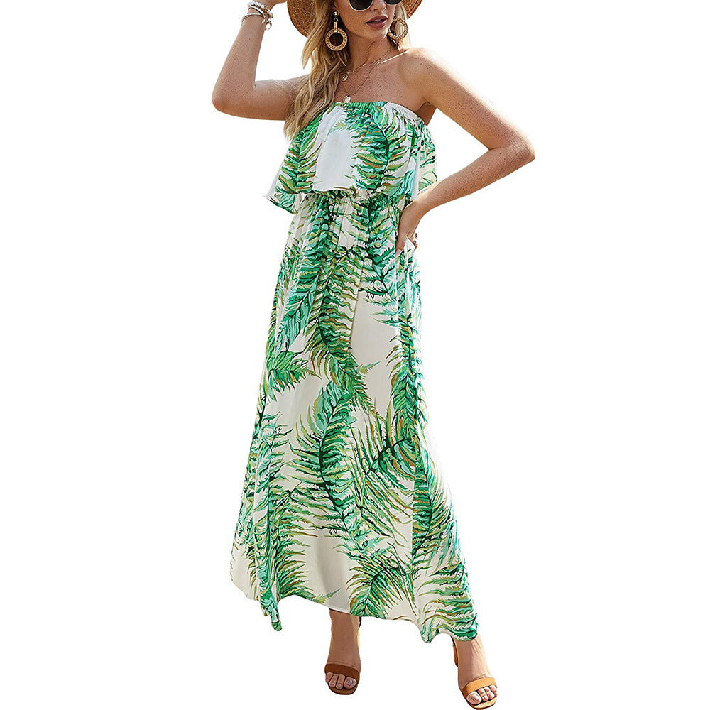 Women's Printed Sleeveless Tube Top Holiday Beach Dress