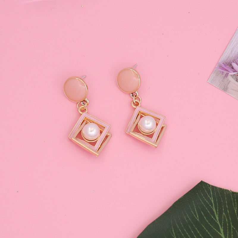 Geometric Square Pearl Earrings Women