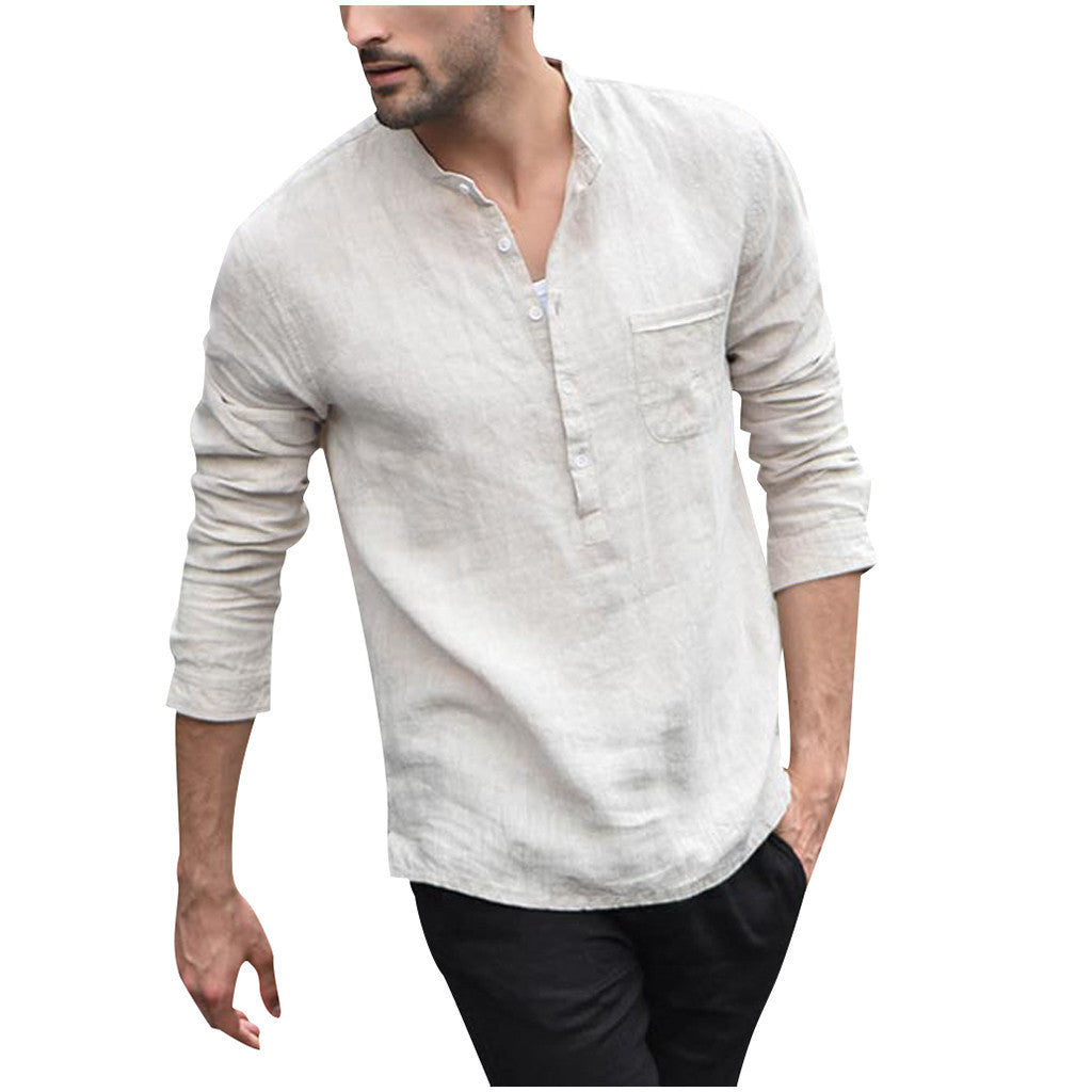 Men Vintage White Shirt Button Linen Shirts