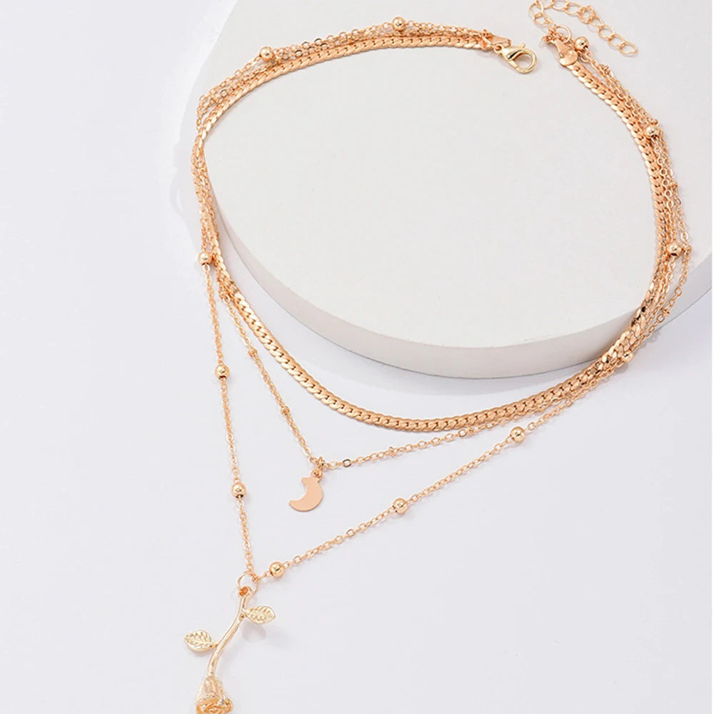 Bohemia Multilayer Moon Gold Color Pendant