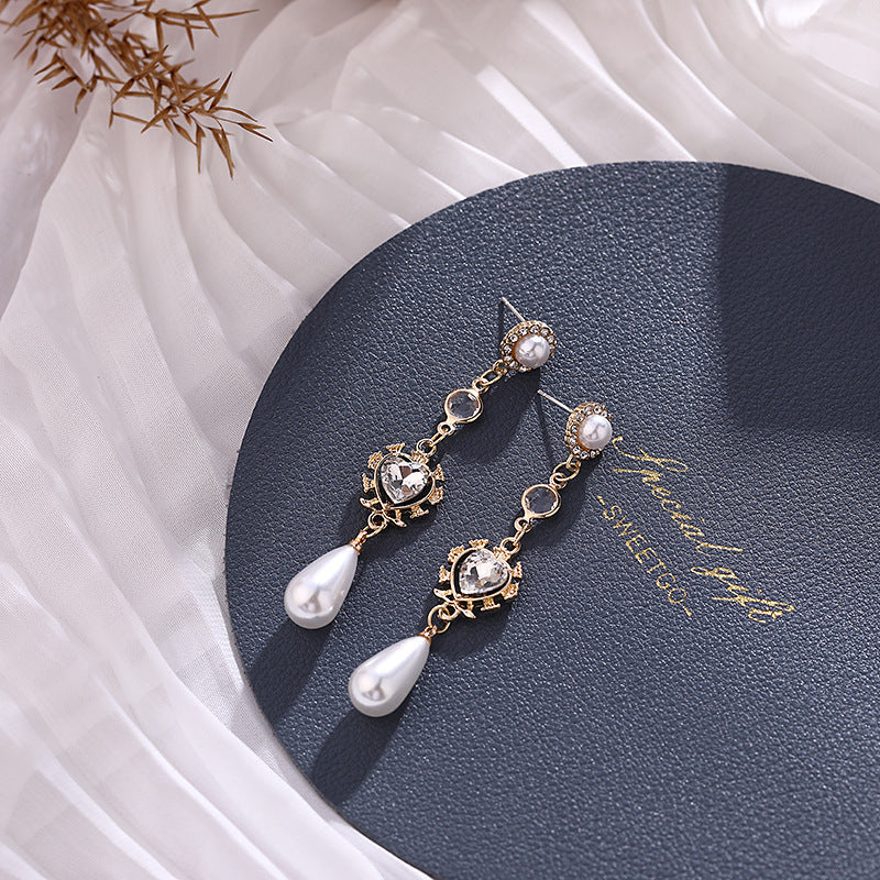 Pearl Earrings Love Rhinestones Long Earrings Women