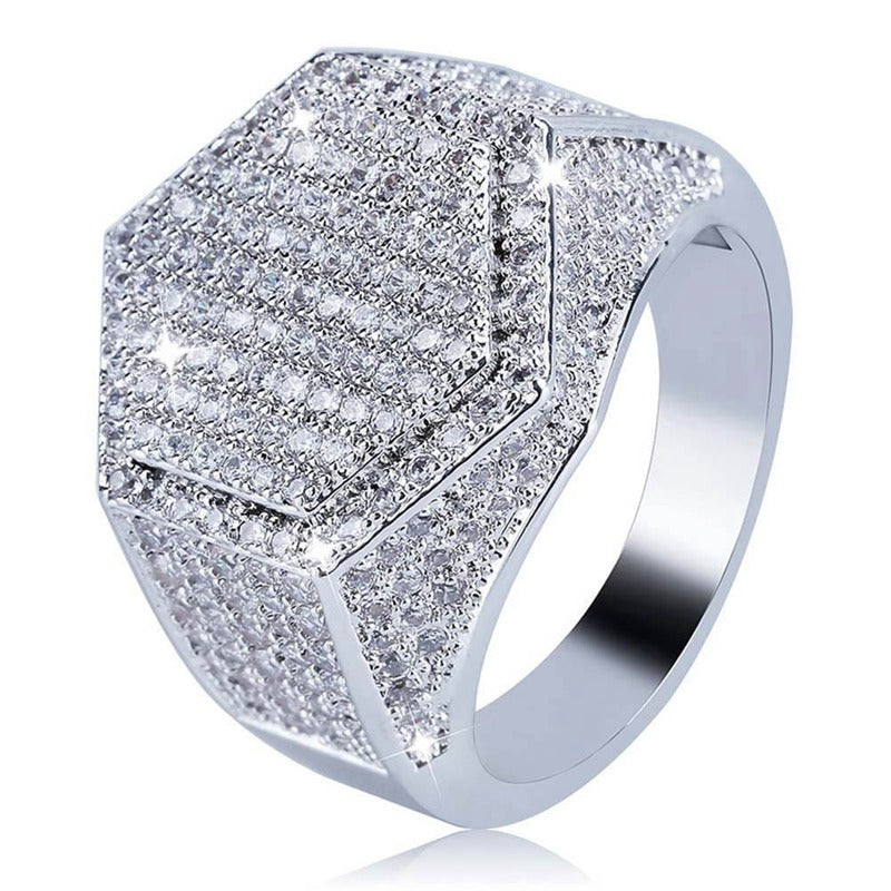 Hip Hop Man Ring Micro Pave CZ Silver Ring