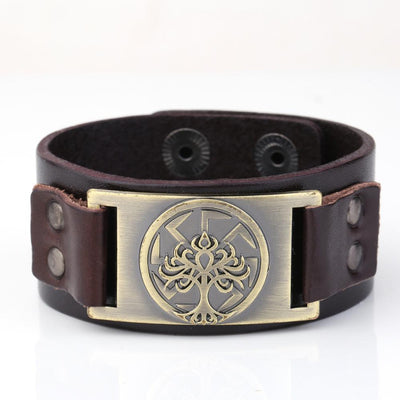 European And American Popular Domineering Fashion Lucky Tree Brown Leather Bracelet Adjustable