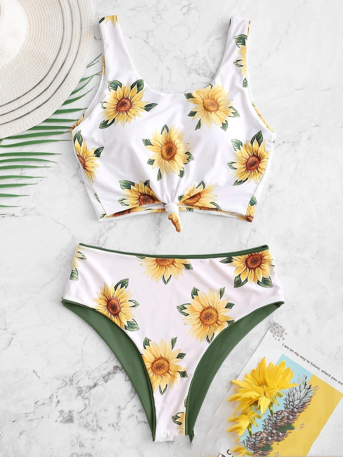 Printed SUNFLOWER Bikini Split Swimsuit For Women