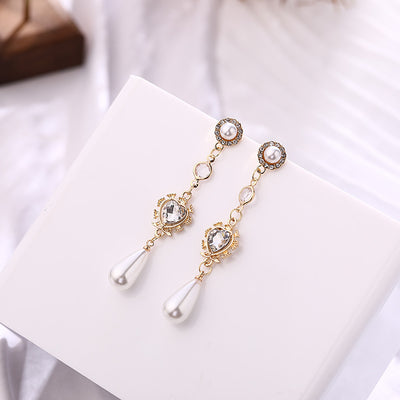 Pearl Earrings Love Rhinestones Long Earrings Women