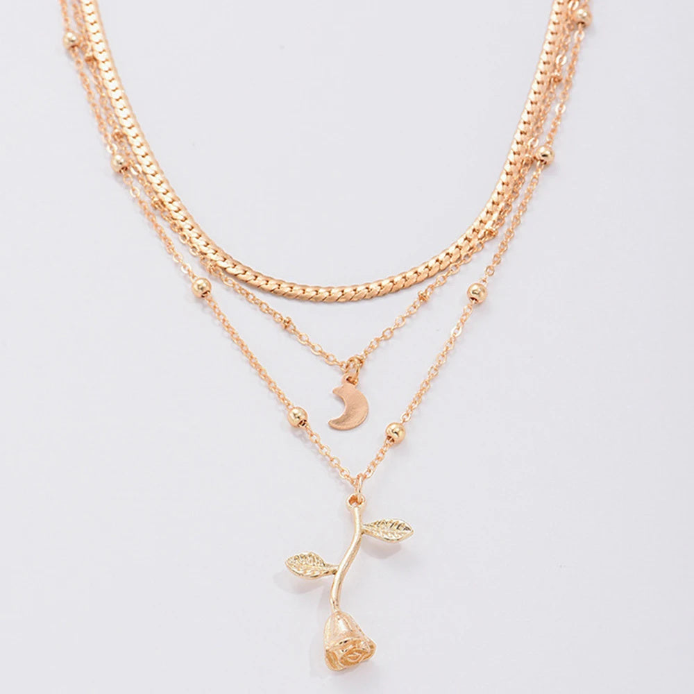 Bohemia Multilayer Moon Gold Color Pendant