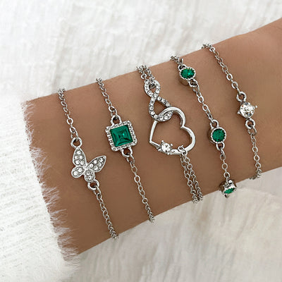 Bohemian 5pc Green Crystal Bracelets Jewelry Set