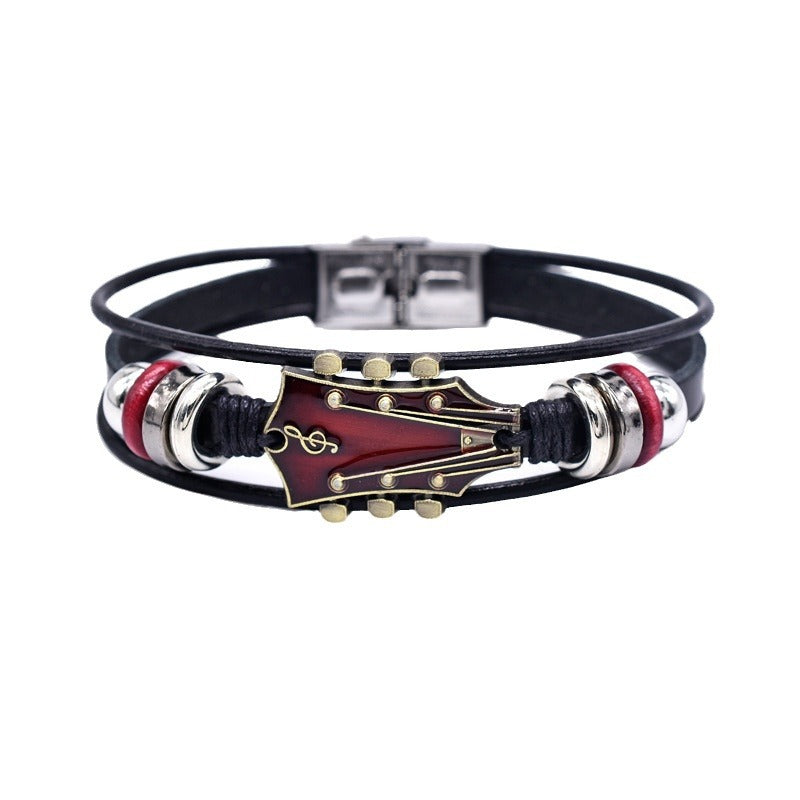 European And American Zinc Alloy Music Guitar Leather Bracelet