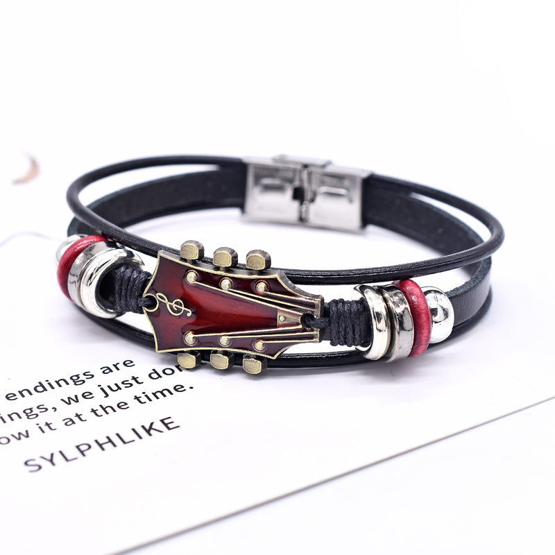 European And American Zinc Alloy Music Guitar Leather Bracelet