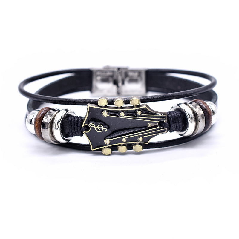 European And American Zinc Alloy Music Guitar Leather Bracelet