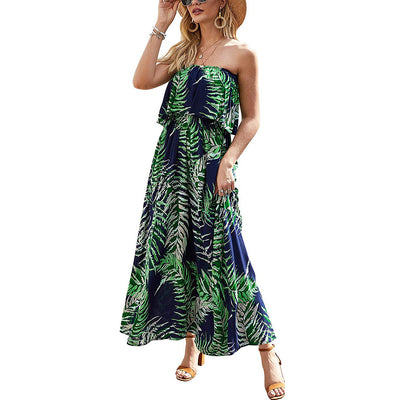 Women's Printed Sleeveless Tube Top Holiday Beach Dress