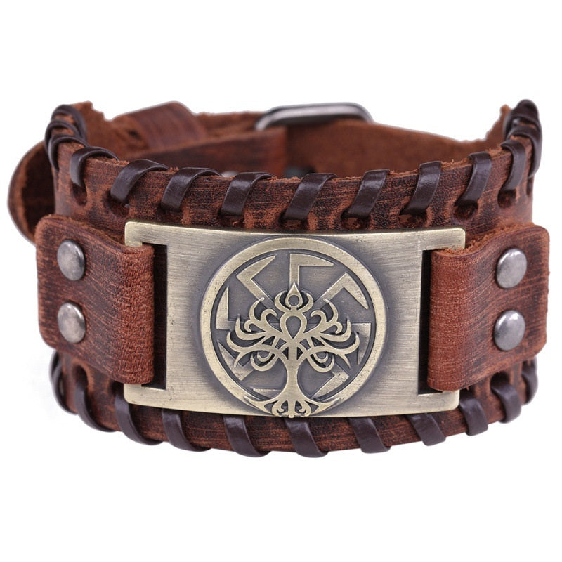 European And American Popular Domineering Fashion Lucky Tree Brown Leather Bracelet Adjustable