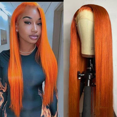 Split Orange Long Straight Chemical Fiber Lace Free Wig