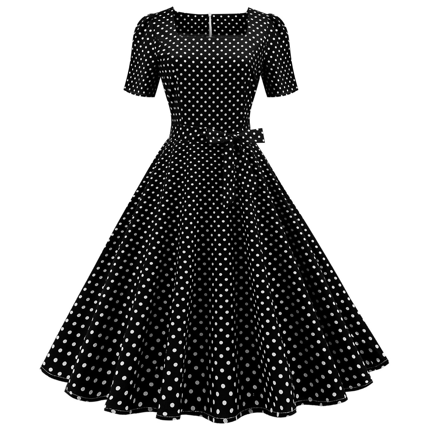 Polka Dot Printed Waist-controlled Large Swing Dress