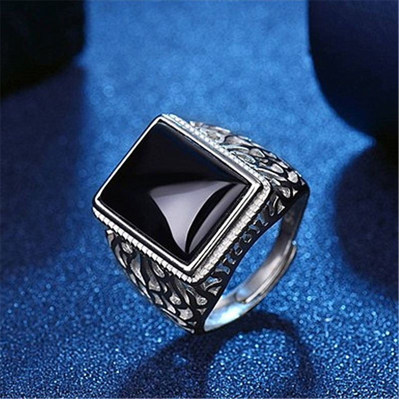 Silver Plated Black Onyx Men Ring