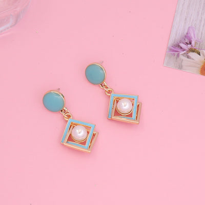 Geometric Square Pearl Earrings Women