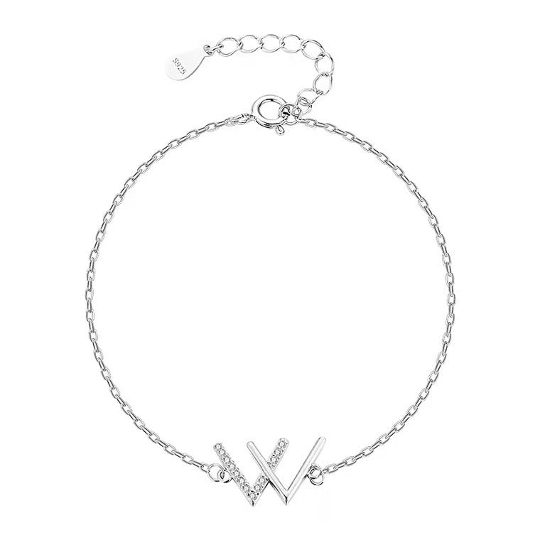 Sterling Silver W Letter Bracelet Women's Simple Niche