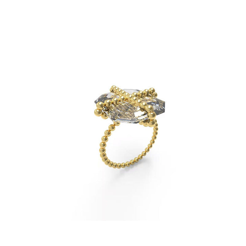 Cold Wind Three-color Bead Chain Crystal Luxury Ring