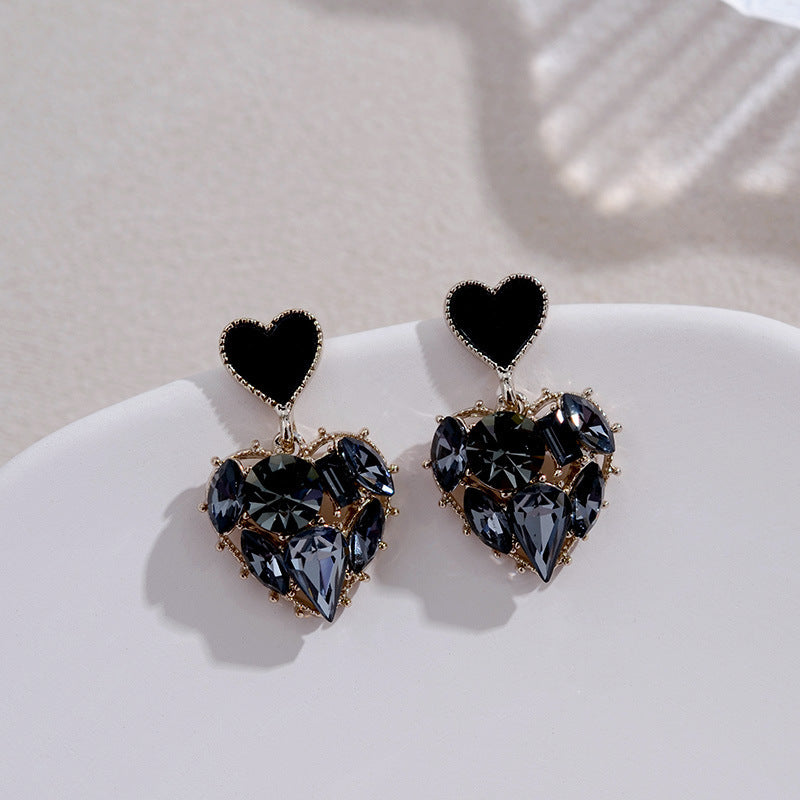 Super Sparkling Blue Full Diamond Heart Earrings