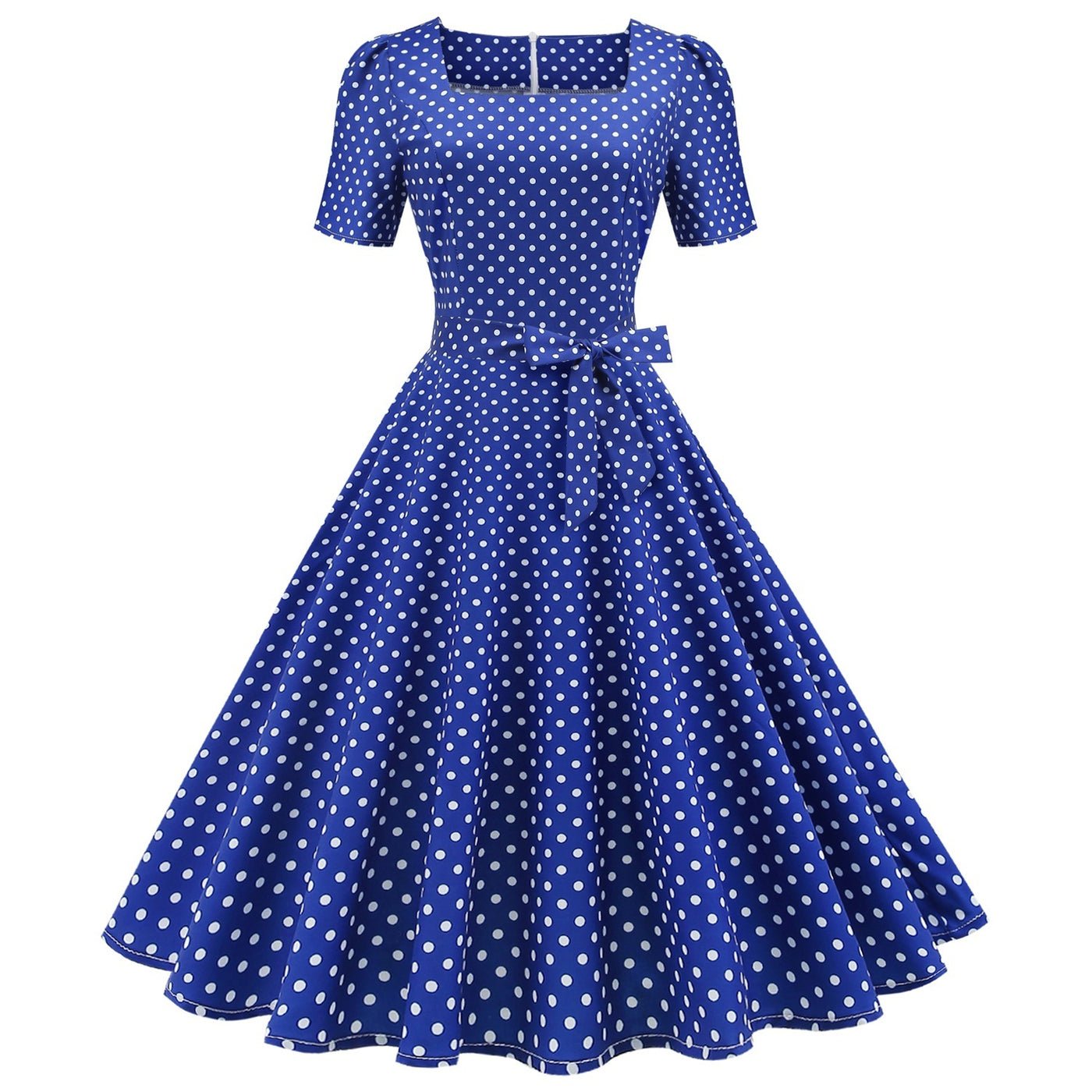 Polka Dot Printed Waist-controlled Large Swing Dress